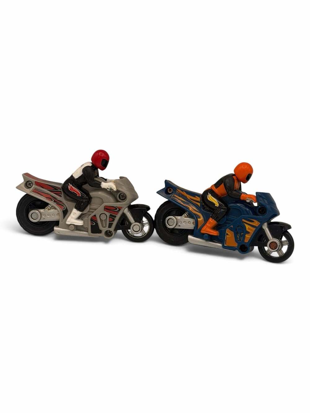 Hot Wheels Friction Motorcycles with Riders Lot of 2 (Silver and Blue)